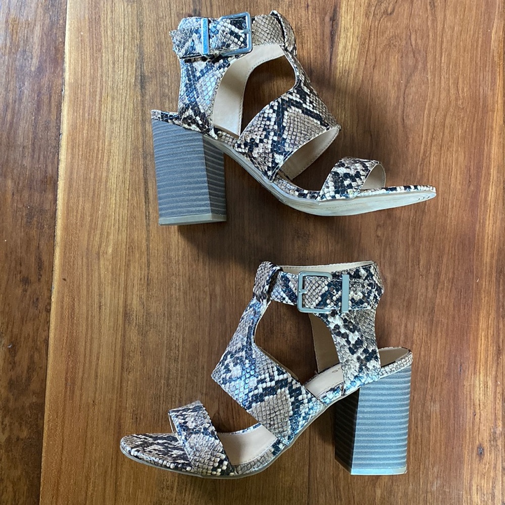Express Snakeskin Heeled Sandals - 7